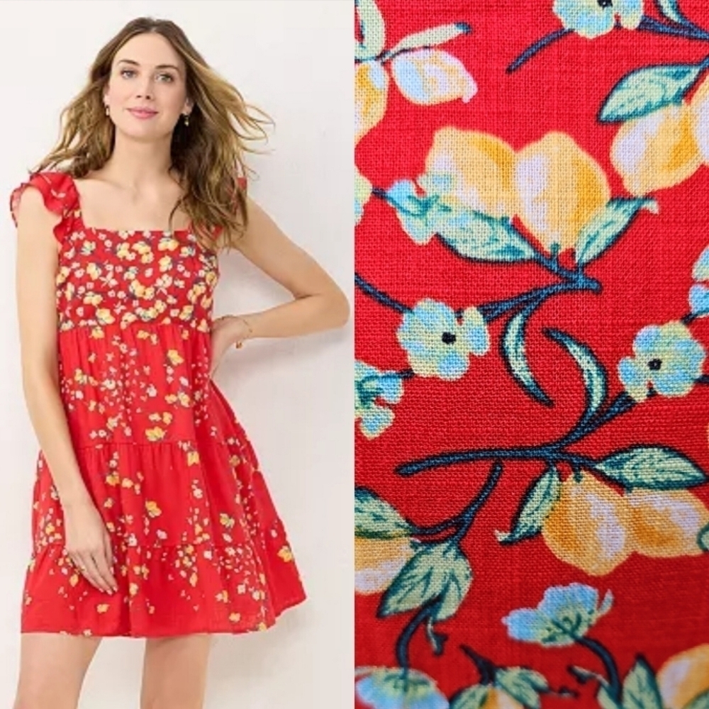LC Lauren Conrad Linen Blend Ruffle-Sleeve Fit & Flare Dress Size XL NWT